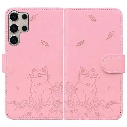 For Samsung Galaxy S24 Ultra Case Wallet Cat Pattern Imprinted Leather Phone Cover
