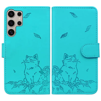 For Samsung Galaxy S24 Ultra Case Wallet Cat Pattern Imprinted Leather Phone Cover