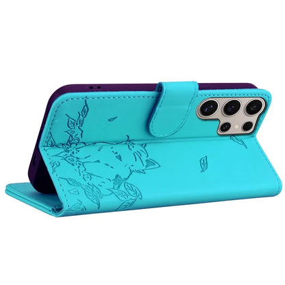 For Samsung Galaxy S24 Ultra Case Wallet Cat Pattern Imprinted Leather Phone Cover