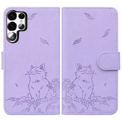 For Samsung Galaxy S23 Ultra Case Wallet Cat Pattern Imprinted Leather Phone Cover