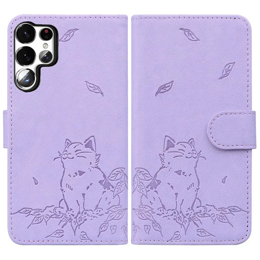 For Samsung Galaxy S23 Ultra Case Wallet Cat Pattern Imprinted Leather Phone Cover