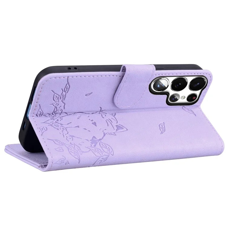 For Samsung Galaxy S23 Ultra Case Wallet Cat Pattern Imprinted Leather Phone Cover