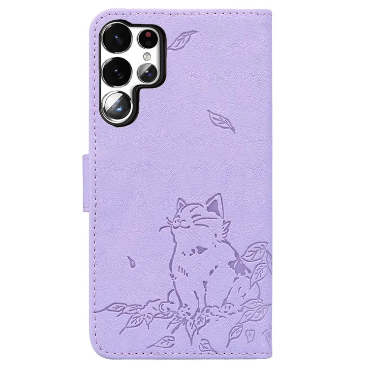 For Samsung Galaxy S23 Ultra Case Wallet Cat Pattern Imprinted Leather Phone Cover