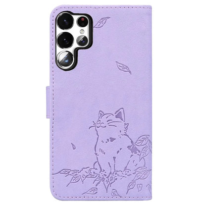 For Samsung Galaxy S23 Ultra Case Wallet Cat Pattern Imprinted Leather Phone Cover