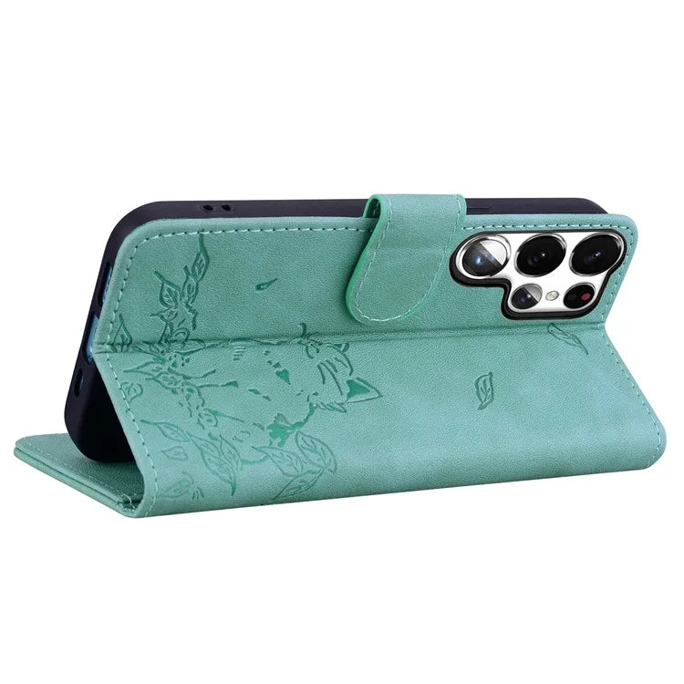 For Samsung Galaxy S23 Ultra Case Wallet Cat Pattern Imprinted Leather Phone Cover
