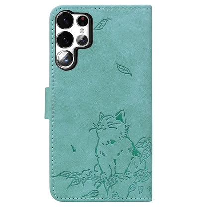 For Samsung Galaxy S23 Ultra Case Wallet Cat Pattern Imprinted Leather Phone Cover