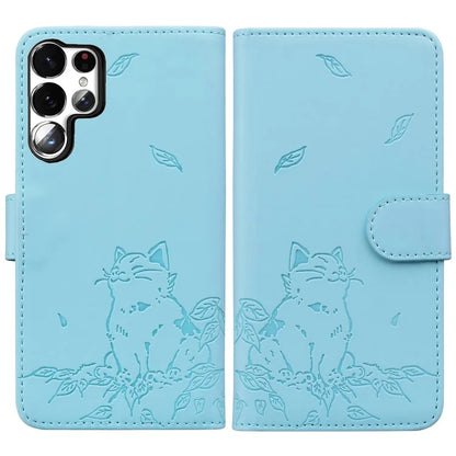 For Samsung Galaxy S23 Ultra Case Wallet Cat Pattern Imprinted Leather Phone Cover