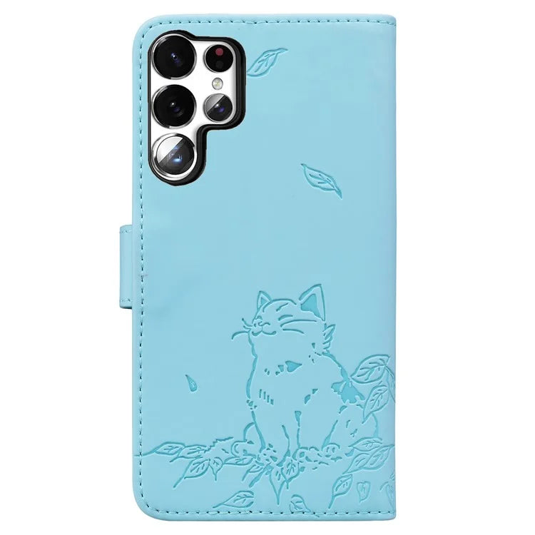 For Samsung Galaxy S23 Ultra Case Wallet Cat Pattern Imprinted Leather Phone Cover
