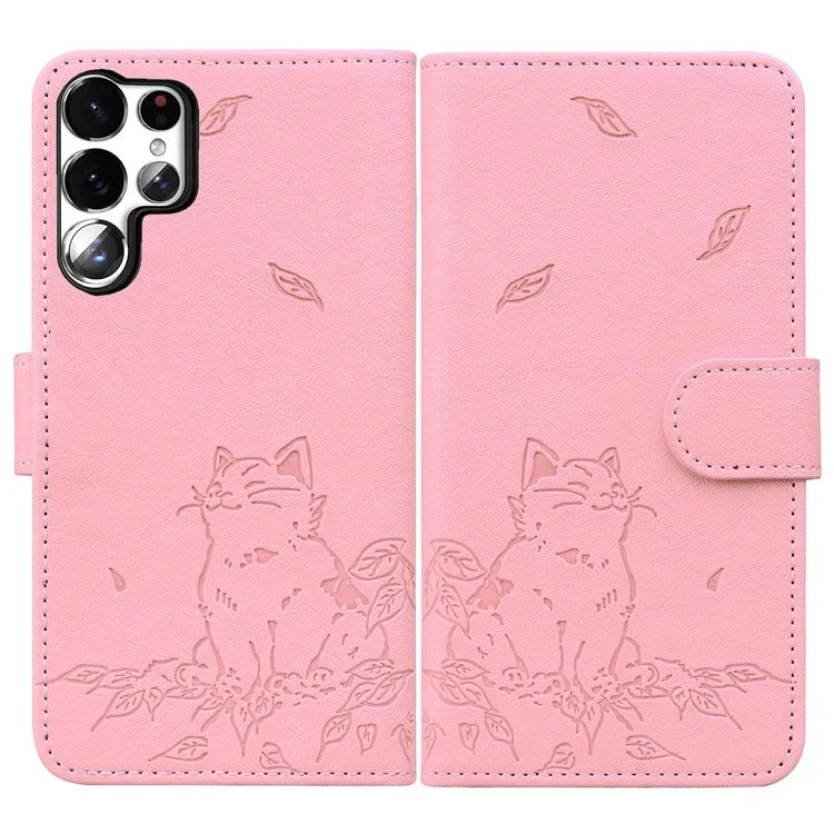 For Samsung Galaxy S23 Ultra Case Wallet Cat Pattern Imprinted Leather Phone Cover