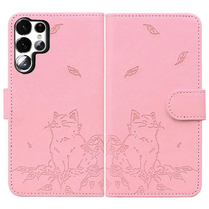 For Samsung Galaxy S23 Ultra Case Wallet Cat Pattern Imprinted Leather Phone Cover