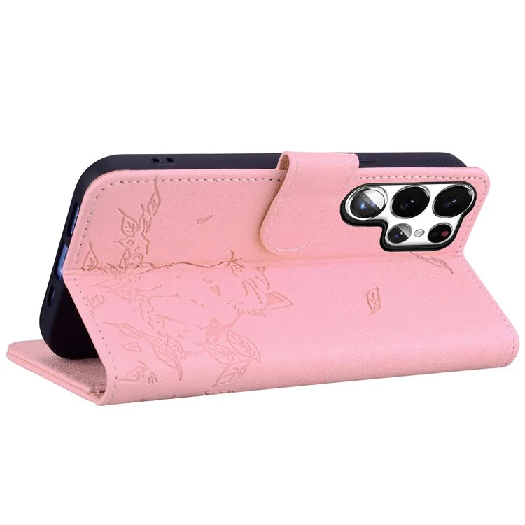 For Samsung Galaxy S23 Ultra Case Wallet Cat Pattern Imprinted Leather Phone Cover