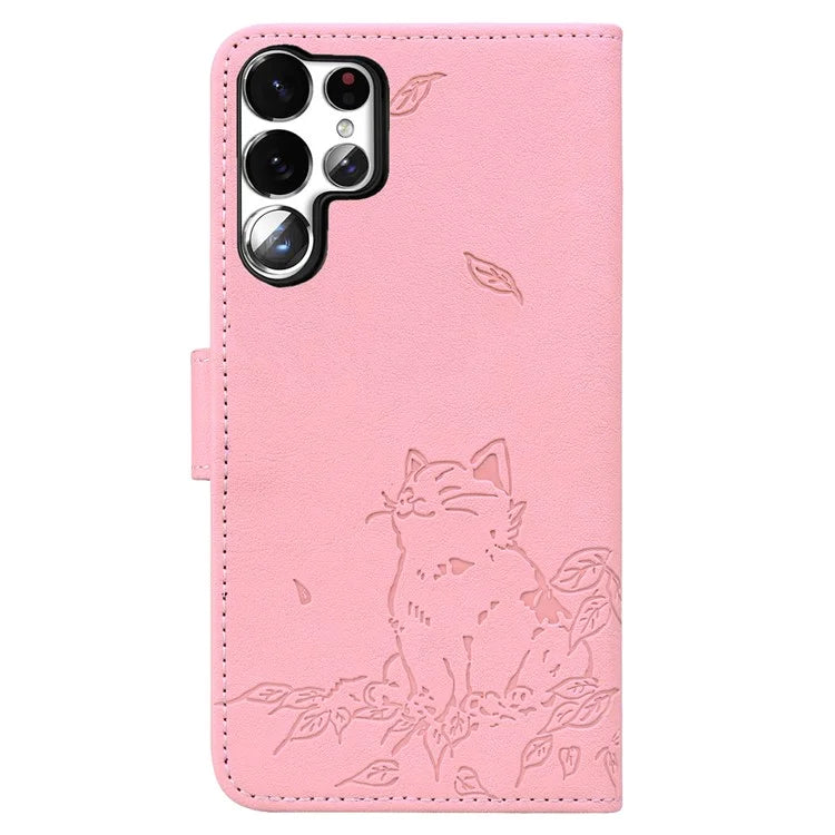 For Samsung Galaxy S23 Ultra Case Wallet Cat Pattern Imprinted Leather Phone Cover