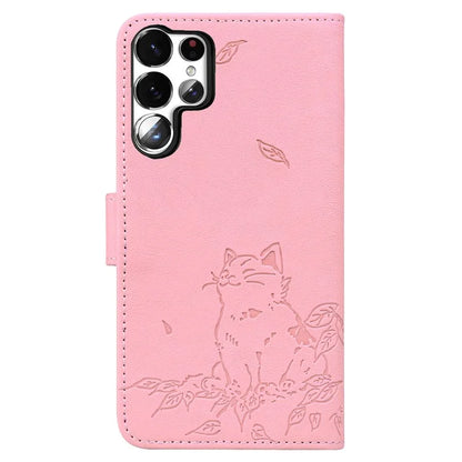 For Samsung Galaxy S23 Ultra Case Wallet Cat Pattern Imprinted Leather Phone Cover