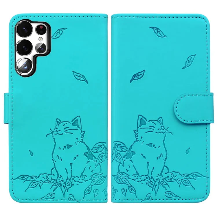 For Samsung Galaxy S23 Ultra Case Wallet Cat Pattern Imprinted Leather Phone Cover