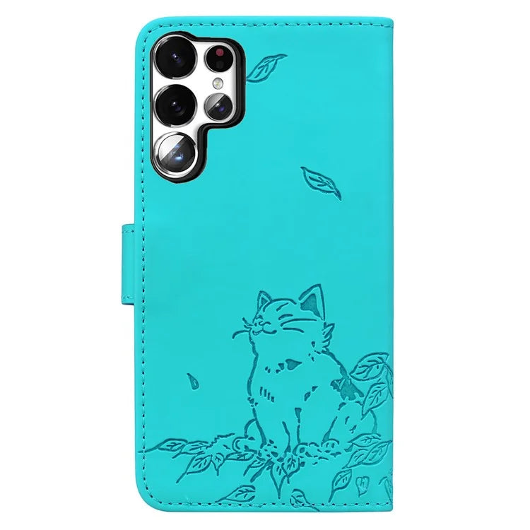 For Samsung Galaxy S23 Ultra Case Wallet Cat Pattern Imprinted Leather Phone Cover