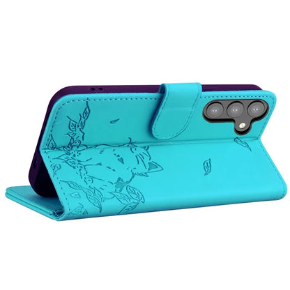 For Samsung Galaxy S24 Case Wallet Cat Pattern Imprinted Leather Phone Cover