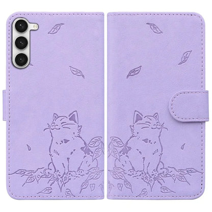 For Samsung Galaxy S23+ Case Wallet Cat Pattern Imprinted Leather Phone Cover