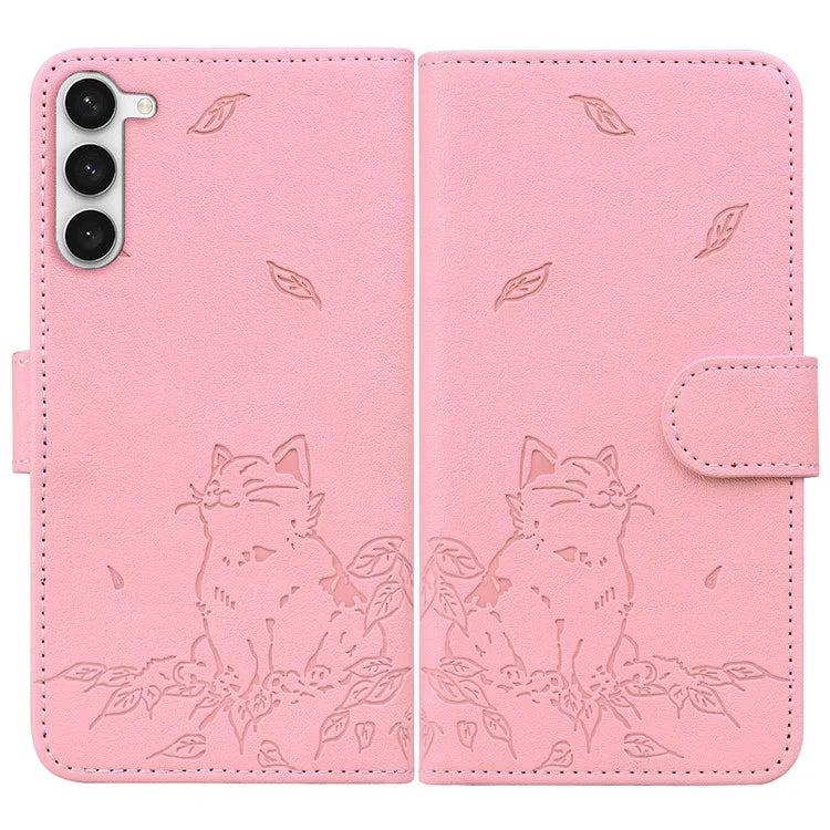 For Samsung Galaxy S23+ Case Wallet Cat Pattern Imprinted Leather Phone Cover
