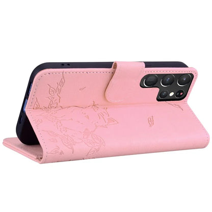 For Samsung Galaxy S22 Ultra 5G Case Wallet Cat Pattern Imprinted Leather Phone Cover
