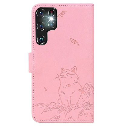For Samsung Galaxy S22 Ultra 5G Case Wallet Cat Pattern Imprinted Leather Phone Cover