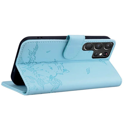 For Samsung Galaxy S22 Ultra 5G Case Wallet Cat Pattern Imprinted Leather Phone Cover
