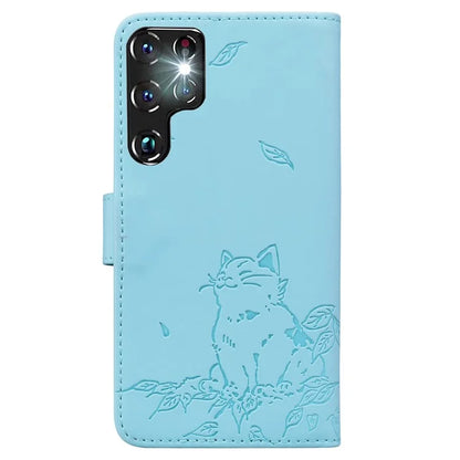 For Samsung Galaxy S22 Ultra 5G Case Wallet Cat Pattern Imprinted Leather Phone Cover