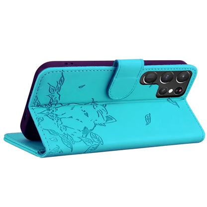 For Samsung Galaxy S22 Ultra 5G Case Wallet Cat Pattern Imprinted Leather Phone Cover