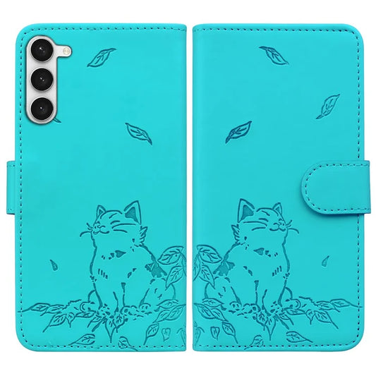 For Samsung Galaxy S23 Case Wallet Cat Pattern Imprinted Leather Phone Cover