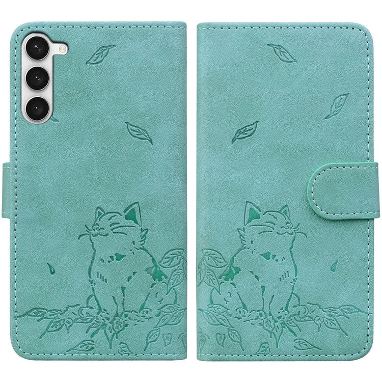 For Samsung Galaxy S23 Case Wallet Cat Pattern Imprinted Leather Phone Cover