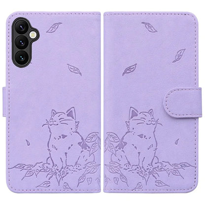 For Samsung Galaxy A55 5G Case Wallet Cat Pattern Imprinted Leather Phone Cover