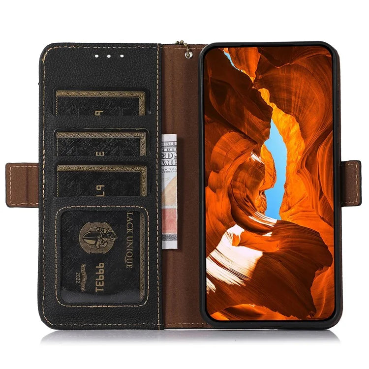 TJ For Samsung Galaxy A16 5G Case RFID Blocking Genuine Cow Leather Phone Cover