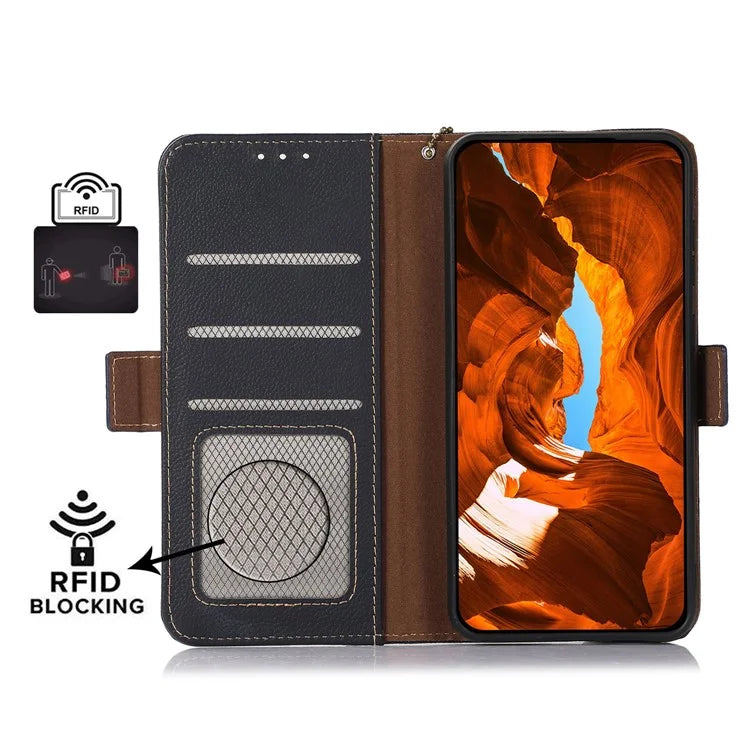 TJ For Samsung Galaxy A16 5G Case RFID Blocking Genuine Cow Leather Phone Cover