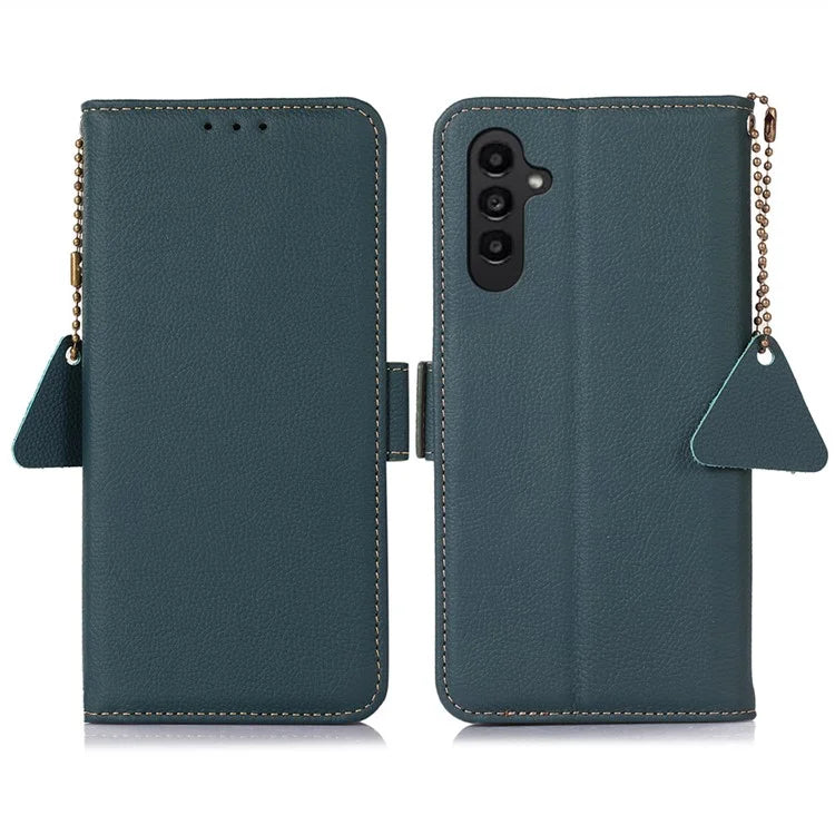 TJ For Samsung Galaxy A16 5G Case RFID Blocking Genuine Cow Leather Phone Cover
