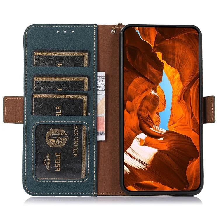TJ For Samsung Galaxy A16 5G Case RFID Blocking Genuine Cow Leather Phone Cover