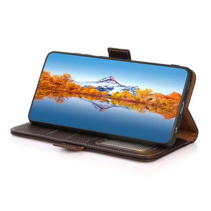 KHAZNEH For Samsung Galaxy A16 5G Phone Case Genuine Cow Leather Cover RFID Blocking