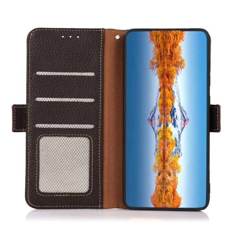 KHAZNEH For Samsung Galaxy A16 5G Phone Case Genuine Cow Leather Cover RFID Blocking