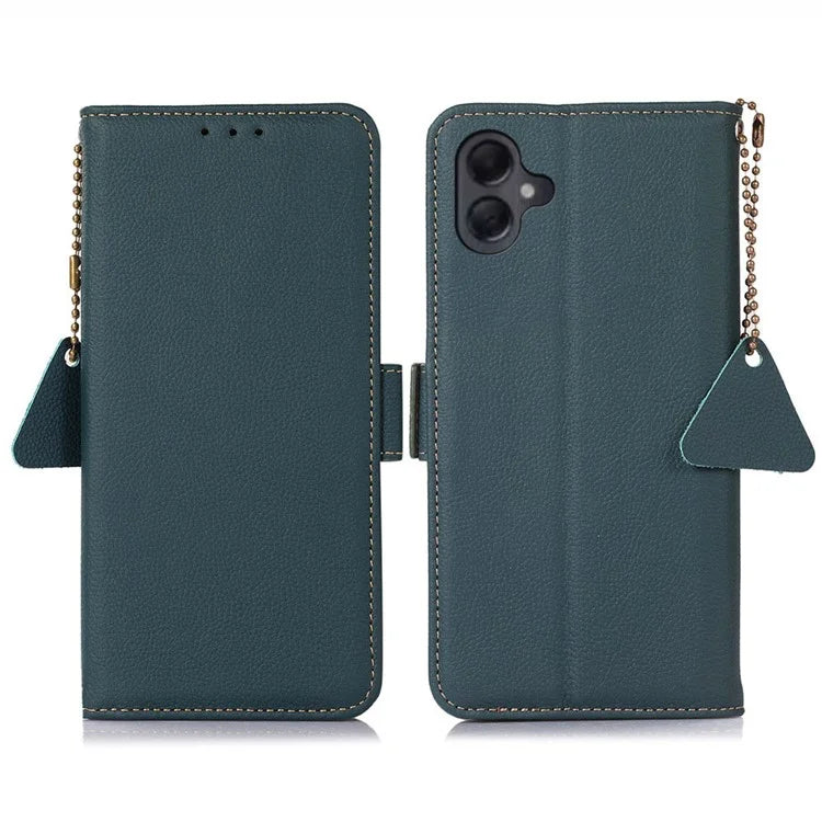 TJ For Samsung Galaxy A06 Case RFID Blocking Genuine Cow Leather Phone Cover
