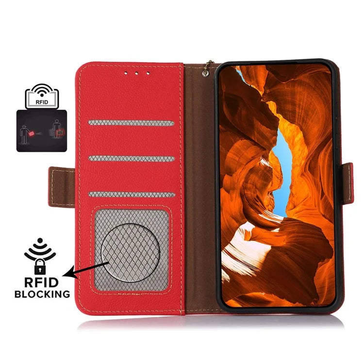 TJ For Samsung Galaxy A06 Case RFID Blocking Genuine Cow Leather Phone Cover