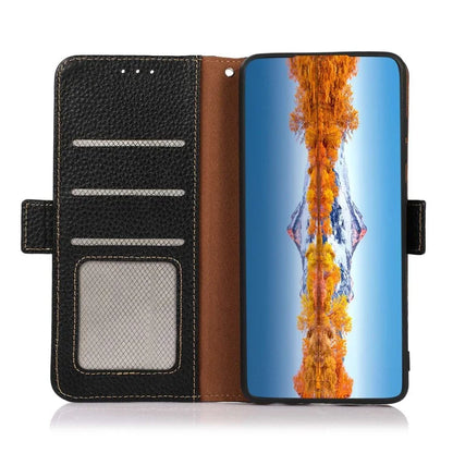 KHAZNEH For Samsung Galaxy A06 Phone Case Genuine Cow Leather Cover RFID Blocking