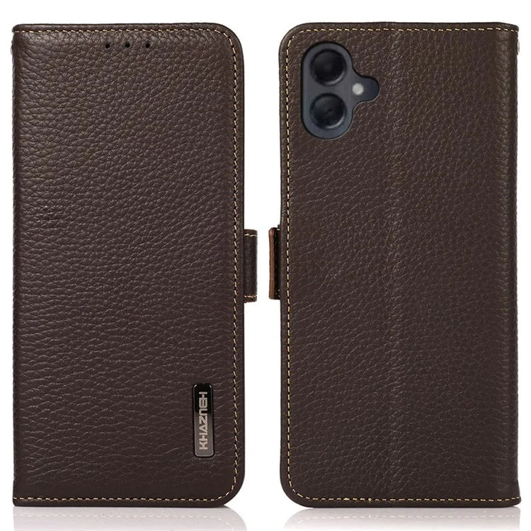 KHAZNEH For Samsung Galaxy A06 Phone Case Genuine Cow Leather Cover RFID Blocking