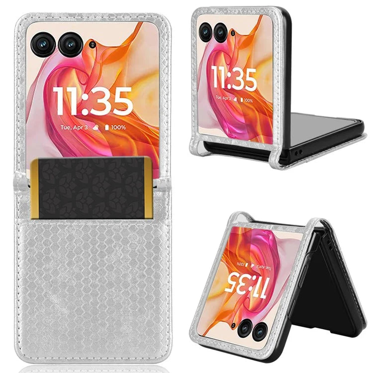 For Motorola Razr 50 Ultra 5G Phone Case with Card Holder Imprinted Dot Pattern Leather Phone Cover