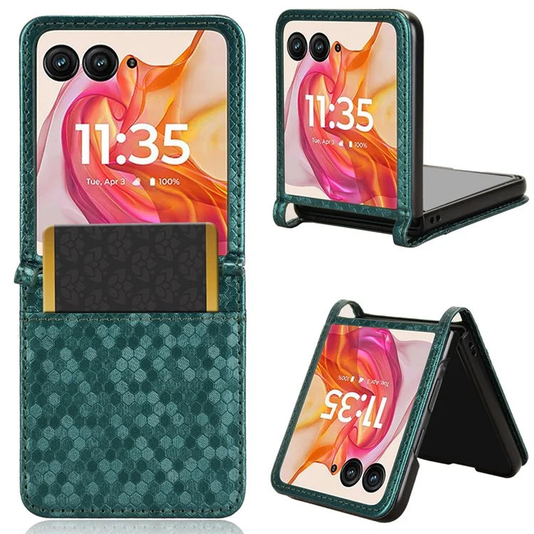For Motorola Razr 50 Ultra 5G Phone Case with Card Holder Imprinted Dot Pattern Leather Phone Cover