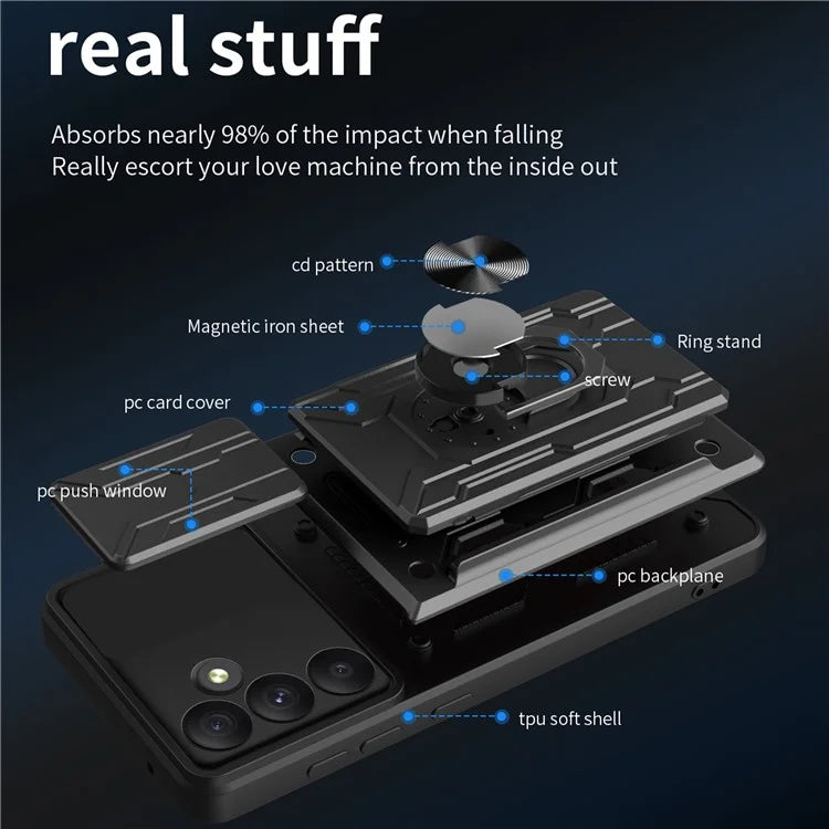 For Samsung Galaxy A55 5G Case PC+TPU Kickstand Phone Back Cover with Camera Slider