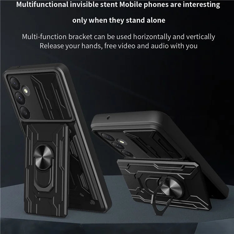 For Samsung Galaxy A55 5G Case PC+TPU Kickstand Phone Back Cover with Camera Slider