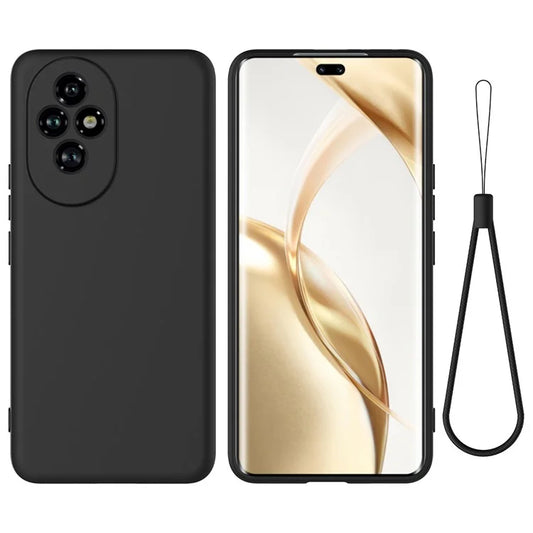 For Honor 200 Pro 5G Case Liquid Silicone Anti-Scratch Phone Cover with Hand Strap