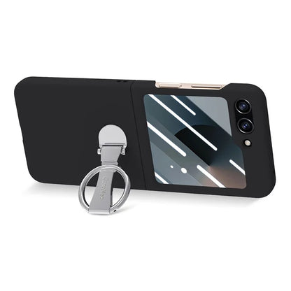 For Samsung Galaxy Z Flip6 5G Case Ring Kickstand PC Phone Cover with Tempered Glass Rear Screen Film