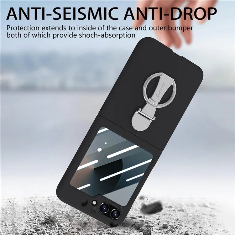 For Samsung Galaxy Z Flip6 5G Case Ring Kickstand PC Phone Cover with Tempered Glass Rear Screen Film