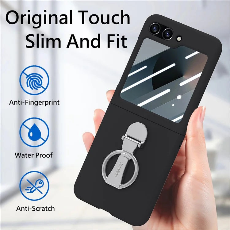 For Samsung Galaxy Z Flip6 5G Case Ring Kickstand PC Phone Cover with Tempered Glass Rear Screen Film