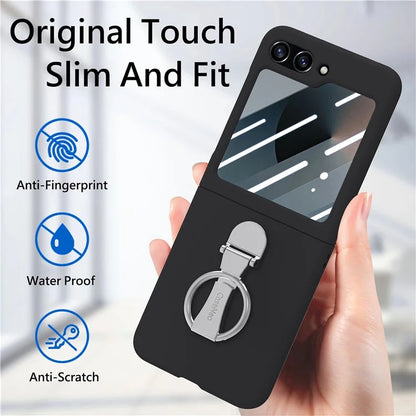 For Samsung Galaxy Z Flip6 5G Case Ring Kickstand PC Phone Cover with Tempered Glass Rear Screen Film