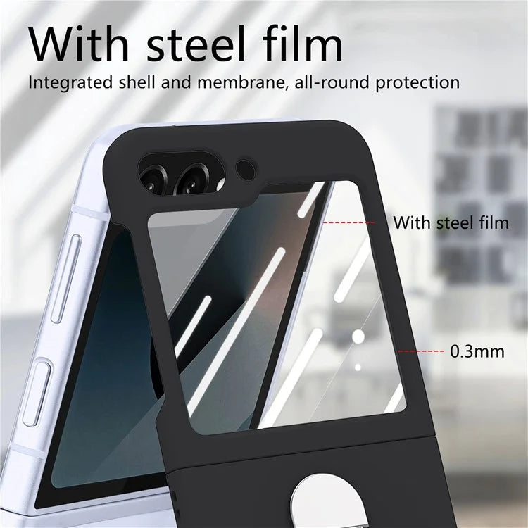 For Samsung Galaxy Z Flip6 5G Case Ring Kickstand PC Phone Cover with Tempered Glass Rear Screen Film